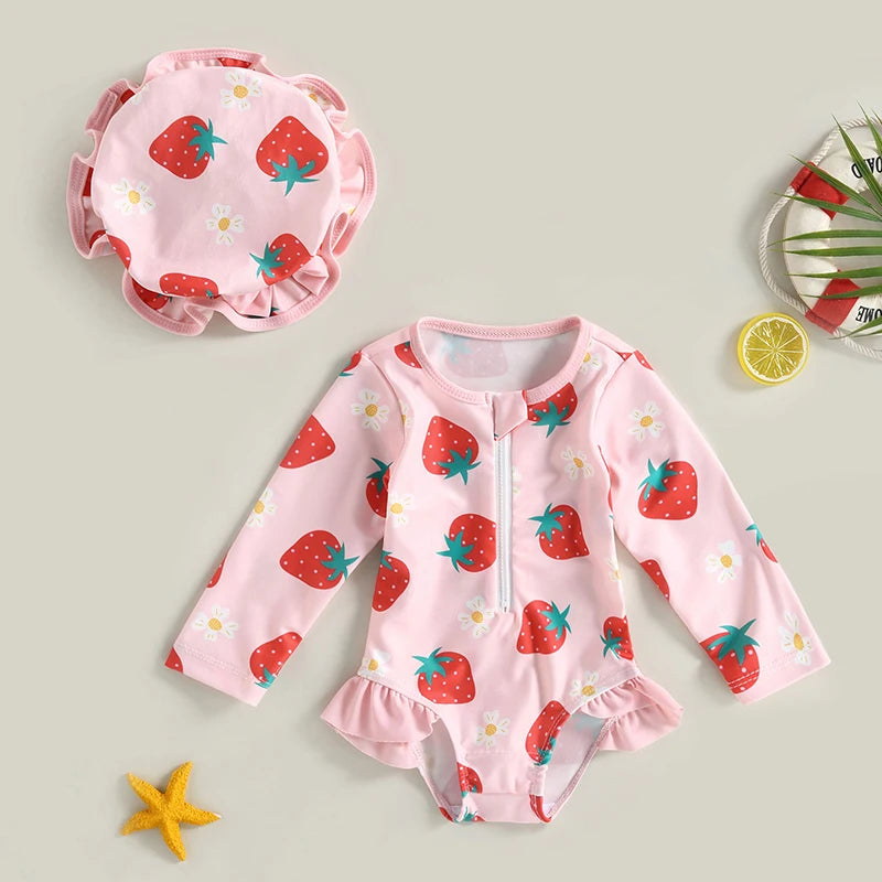 Toddler Girl Strawberry Rash Guard Set